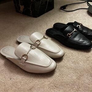 White and Black Leather Slip-On Loafers